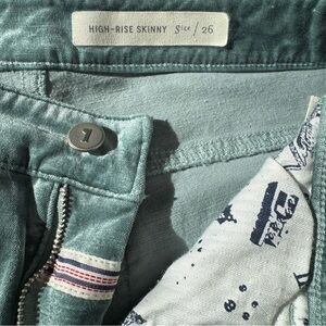 Pilcro and the Letterpress Seafoam Velvet pants